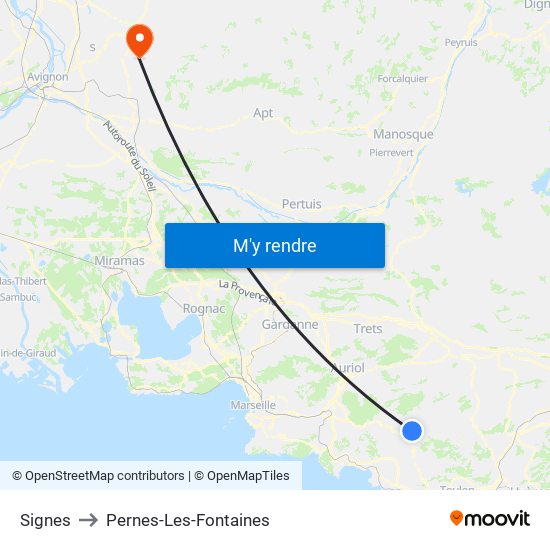 Signes to Pernes-Les-Fontaines map