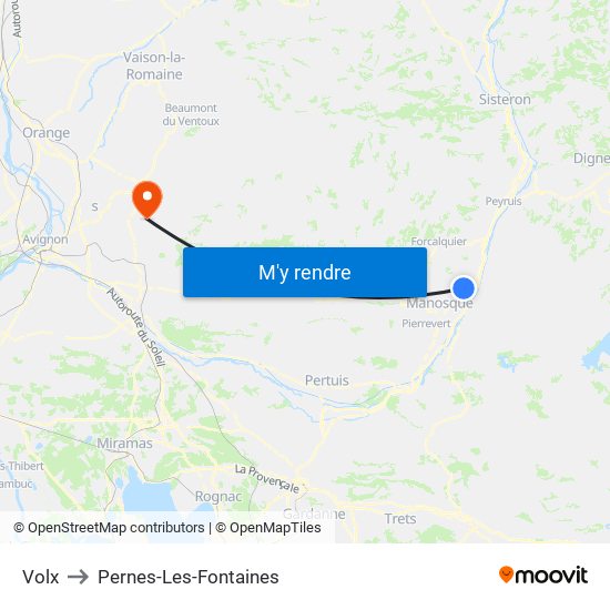 Volx to Pernes-Les-Fontaines map