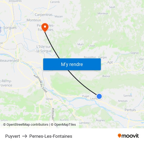 Puyvert to Pernes-Les-Fontaines map