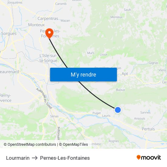 Lourmarin to Pernes-Les-Fontaines map