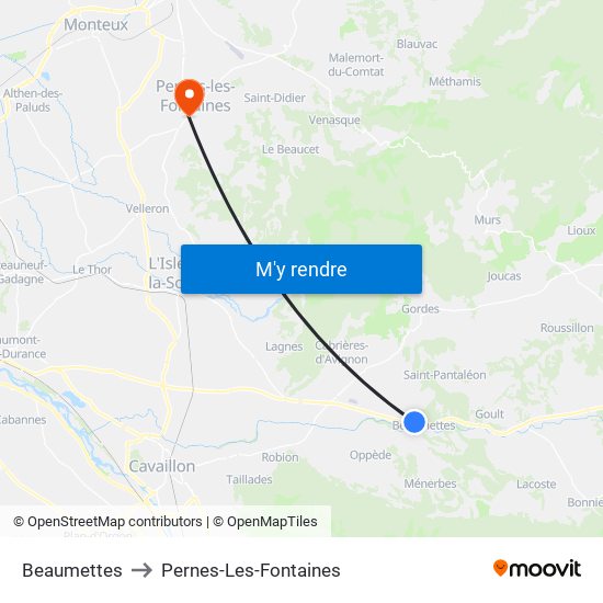 Beaumettes to Pernes-Les-Fontaines map