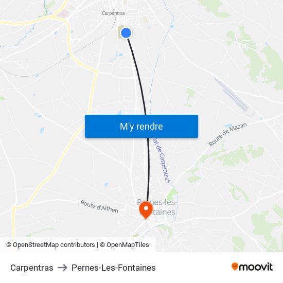 Carpentras to Pernes-Les-Fontaines map