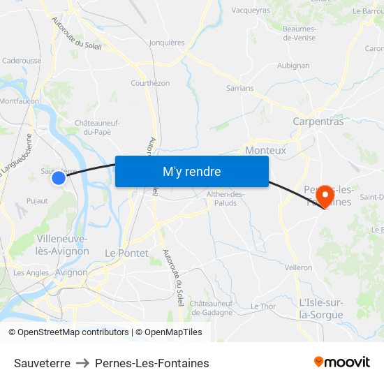 Sauveterre to Pernes-Les-Fontaines map