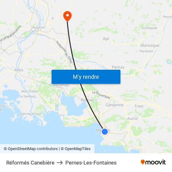 Réformés Canebière to Pernes-Les-Fontaines map