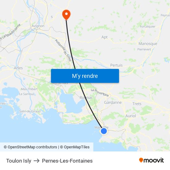 Toulon Isly to Pernes-Les-Fontaines map