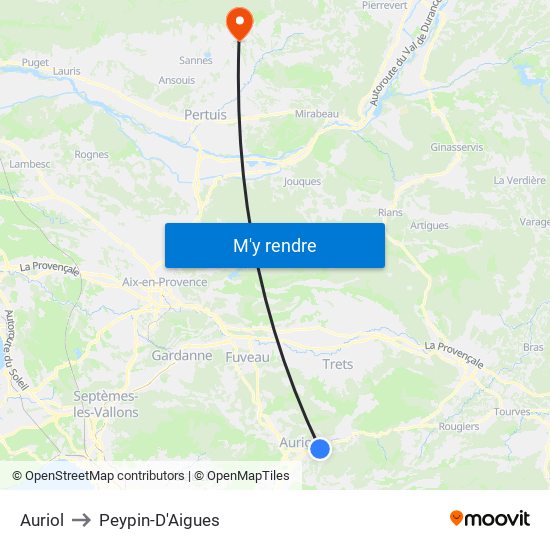 Auriol to Peypin-D'Aigues map