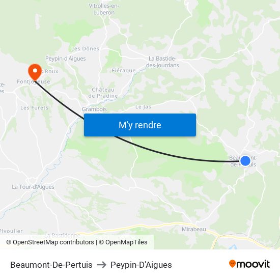 Beaumont-De-Pertuis to Peypin-D'Aigues map