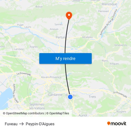 Fuveau to Peypin-D'Aigues map