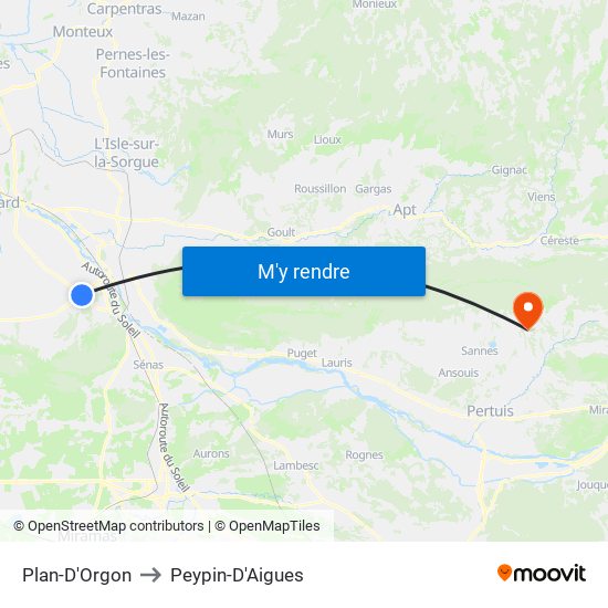 Plan-D'Orgon to Peypin-D'Aigues map