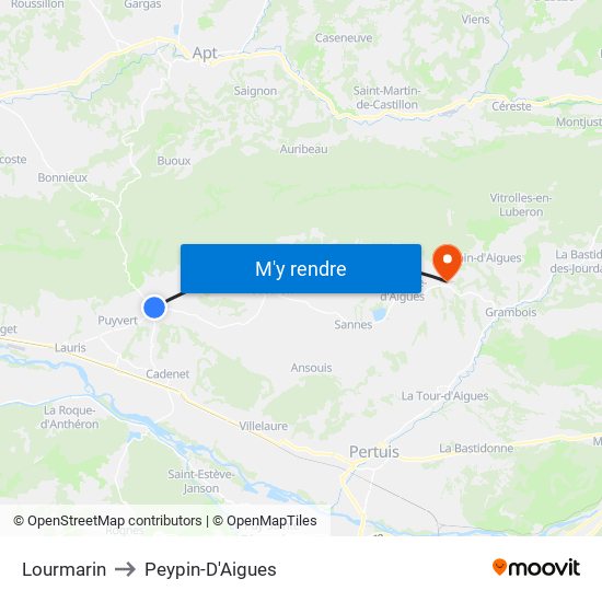 Lourmarin to Peypin-D'Aigues map