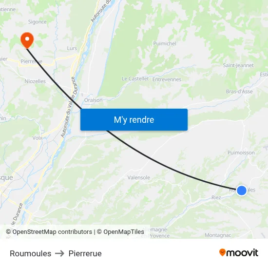 Roumoules to Pierrerue map