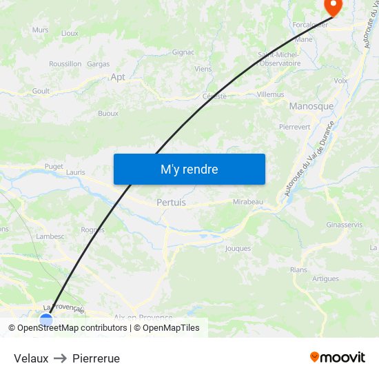 Velaux to Pierrerue map