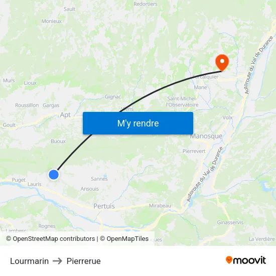 Lourmarin to Pierrerue map