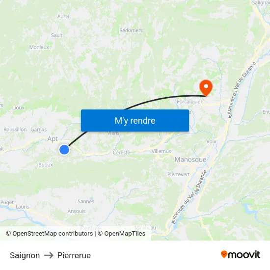 Saignon to Pierrerue map