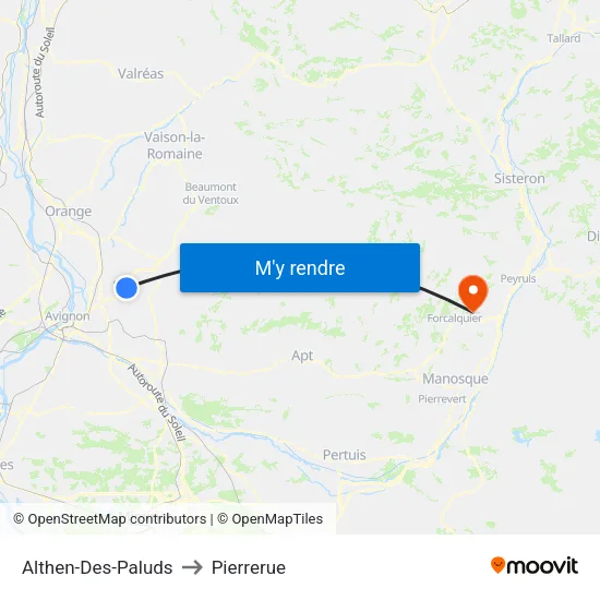 Althen-Des-Paluds to Pierrerue map