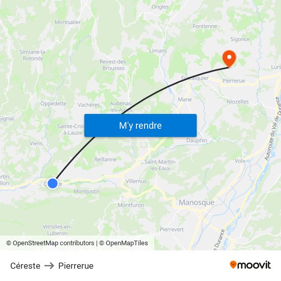 Céreste to Pierrerue map