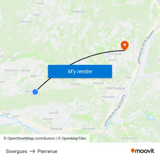 Sivergues to Pierrerue map