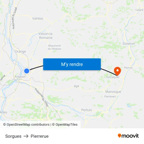 Sorgues to Pierrerue map