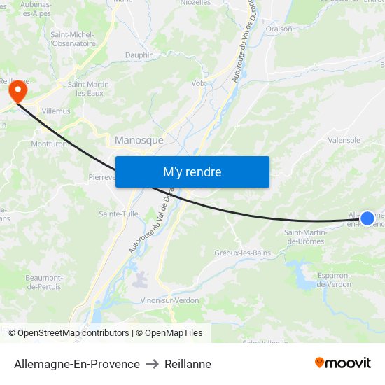 Allemagne-En-Provence to Reillanne map