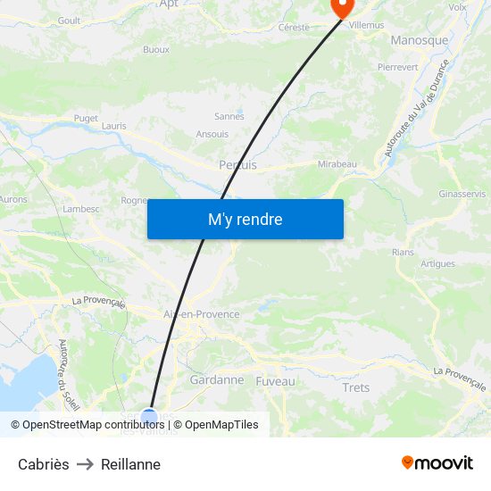 Cabriès to Reillanne map