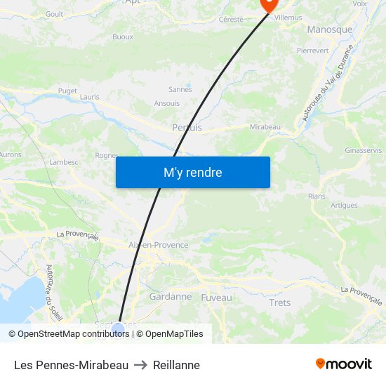 Les Pennes-Mirabeau to Reillanne map