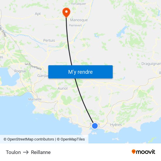 Toulon to Reillanne map
