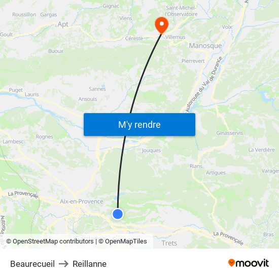 Beaurecueil to Reillanne map