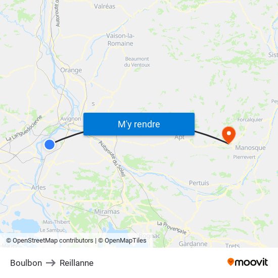 Boulbon to Reillanne map