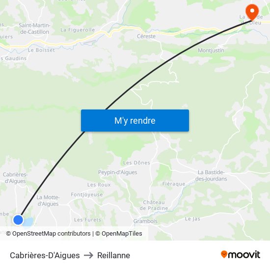 Cabrières-D'Aigues to Reillanne map