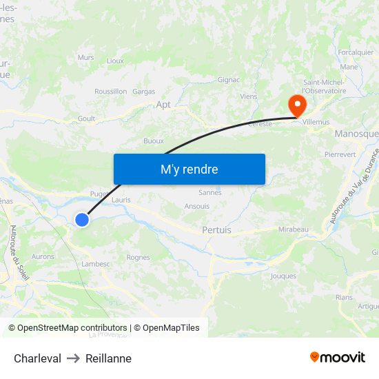 Charleval to Reillanne map