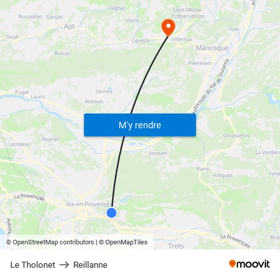 Le Tholonet to Reillanne map