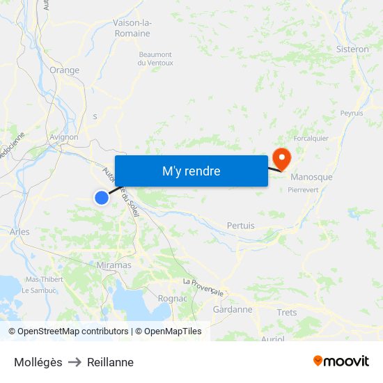 Mollégès to Reillanne map