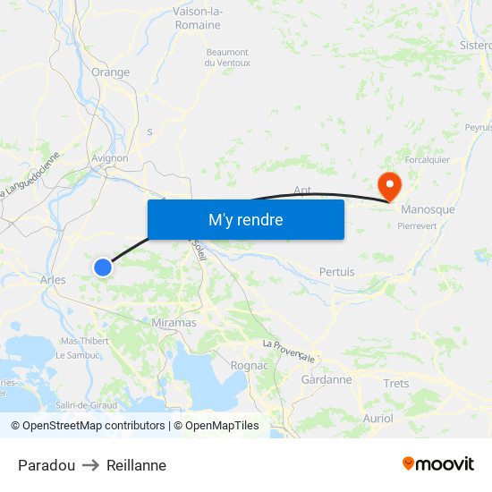 Paradou to Reillanne map