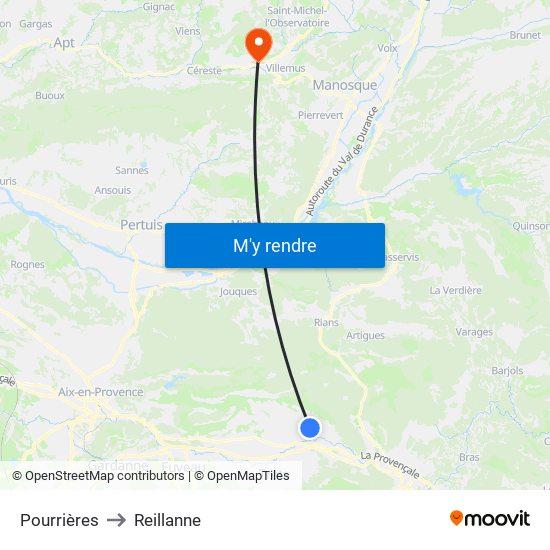 Pourrières to Reillanne map