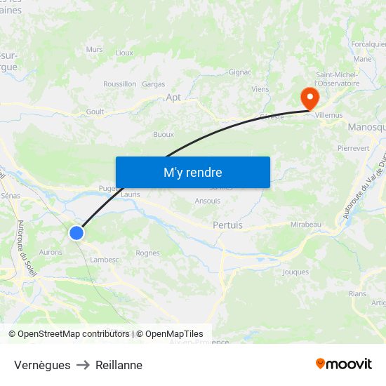 Vernègues to Reillanne map