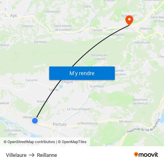 Villelaure to Reillanne map