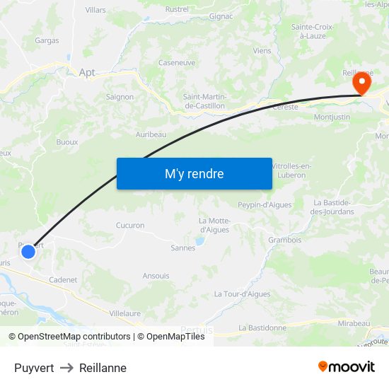 Puyvert to Reillanne map