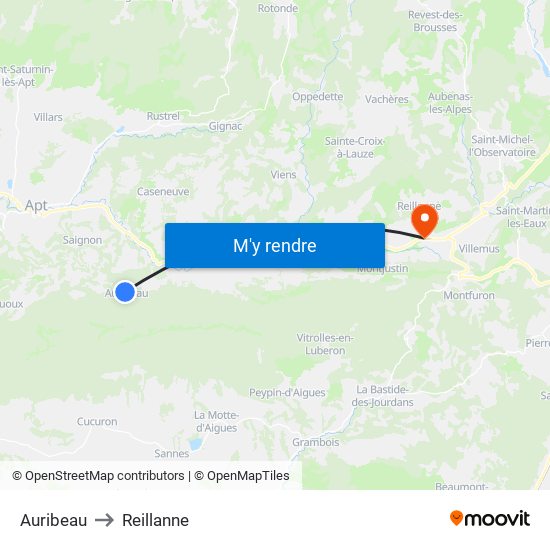 Auribeau to Reillanne map