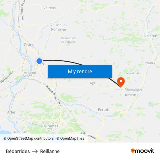 Bédarrides to Reillanne map