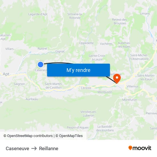 Caseneuve to Reillanne map