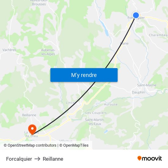 Forcalquier to Reillanne map