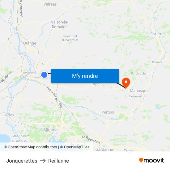 Jonquerettes to Reillanne map