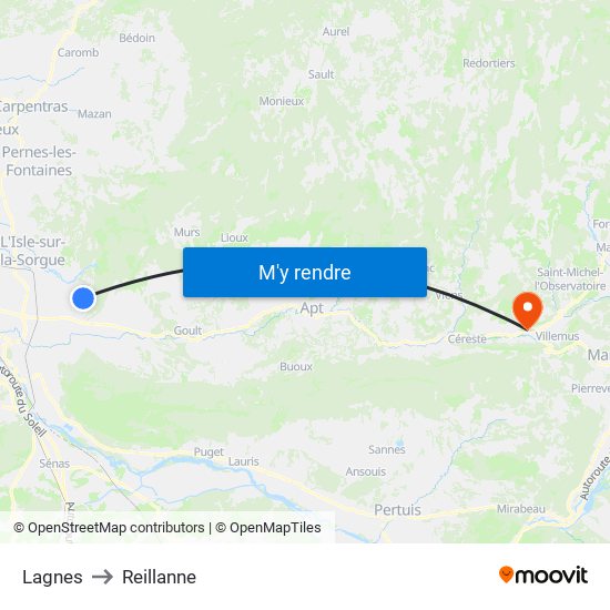 Lagnes to Reillanne map