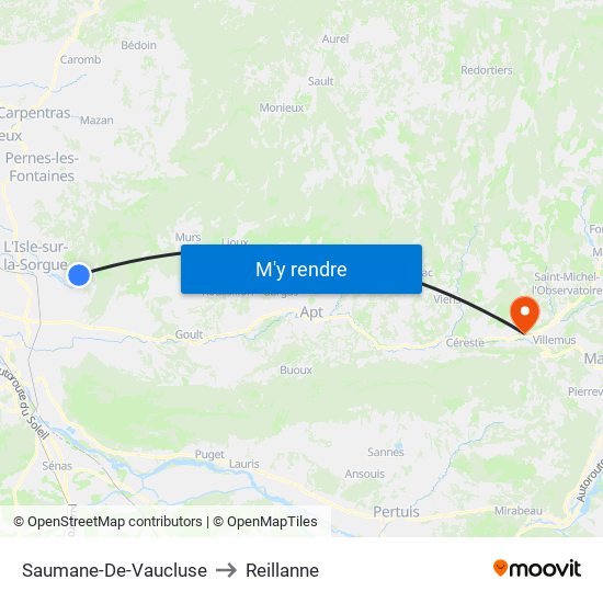 Saumane-De-Vaucluse to Reillanne map