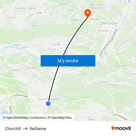 Churchill to Reillanne map