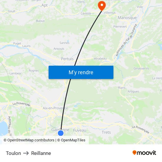 Toulon to Reillanne map