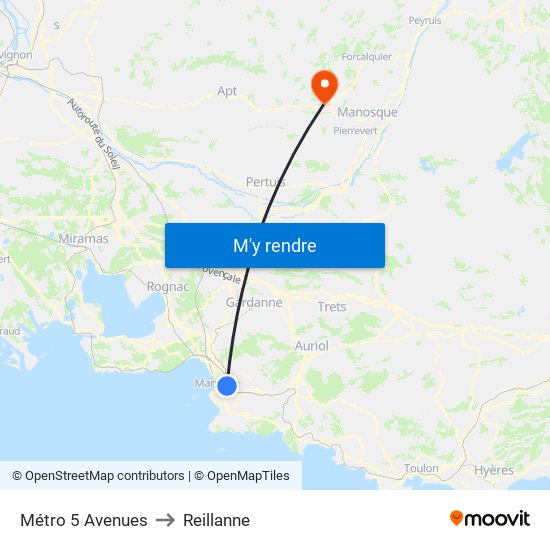 Métro 5 Avenues to Reillanne map
