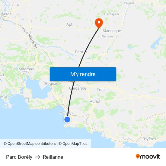 Parc Borély to Reillanne map