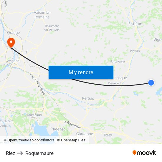 Riez to Roquemaure map