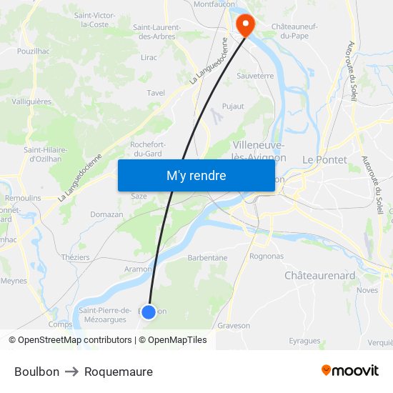 Boulbon to Roquemaure map